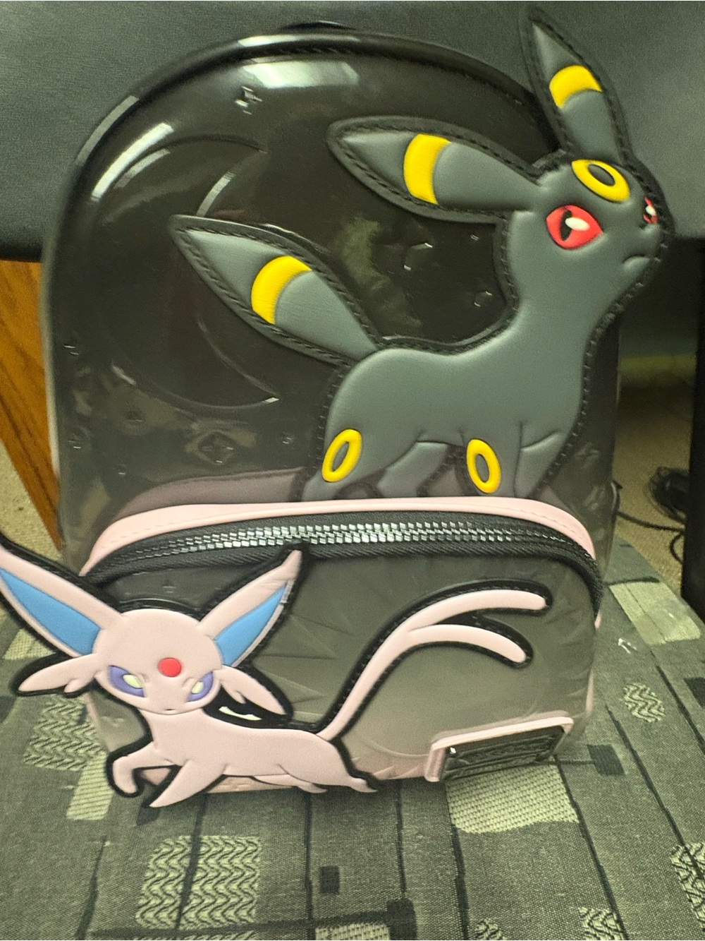 Loungefly Black Backpack with Pink Trim and Espeon & Umbreon Appliqués